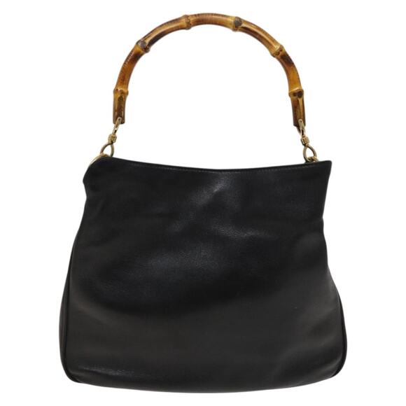 GUCCI Bamboo Hand Bag Leather Black Gold 001 001 - Picture 2 of 16